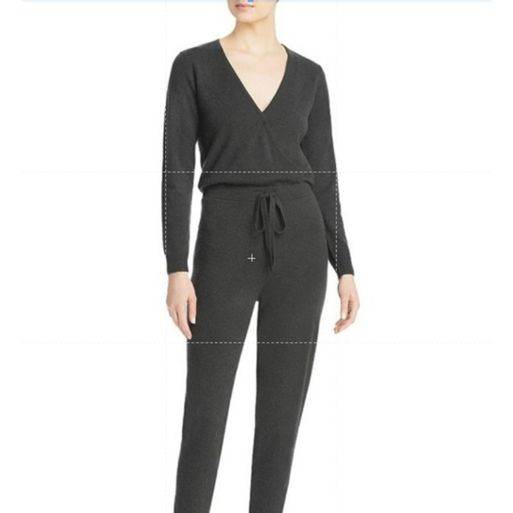 Aqua Jumpsuit Women's Size S Black Long Sleeve Knit Surplice Waist Tie Pullover